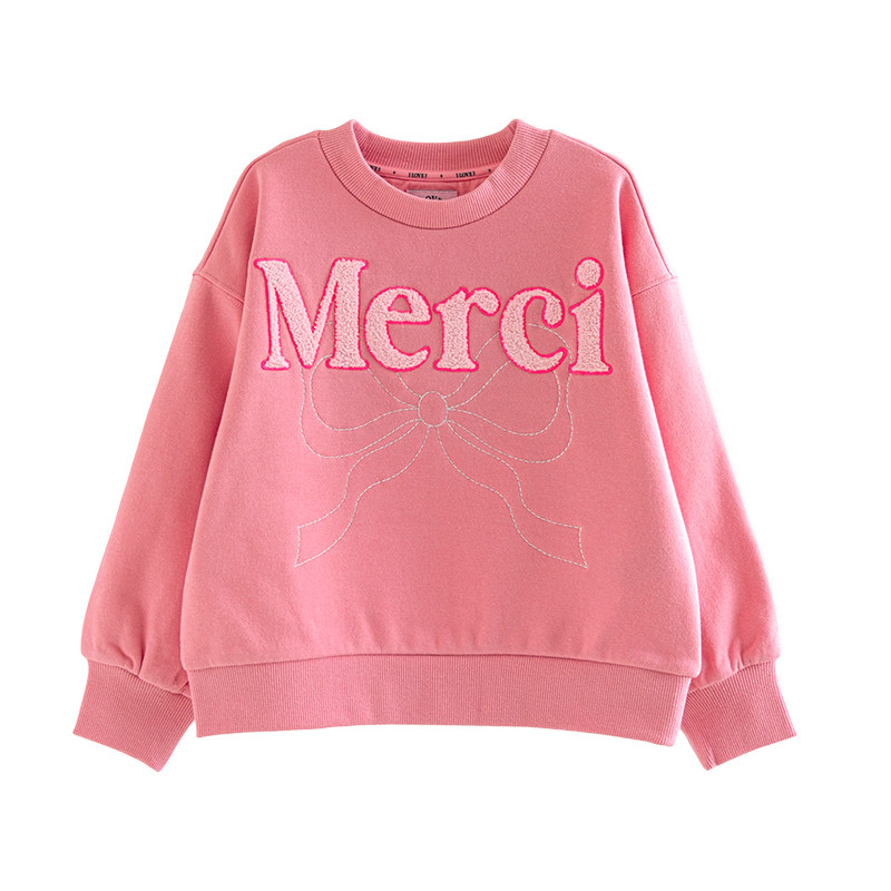 ILOVEJ女童merci蝴蝶结卫衣