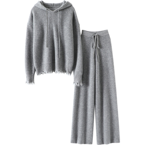 时装通鉴！重磅1000克！连帽羊绒衫女卫衣羊绒裤女外穿羊绒套装厚