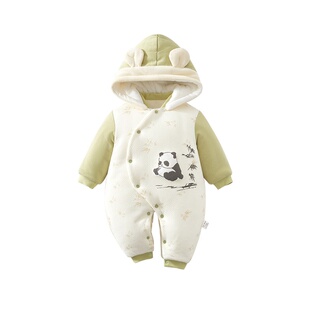 0-2岁婴儿衣服冬季加厚280g宝宝熊猫夹棉连体外出服秋冬装初生棉