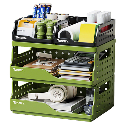 桌面置物架办公室书桌上工位文件收纳架杂物零食收纳筐整理盒文具