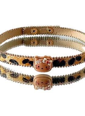 复古辣妹风豹纹小猫项圈女