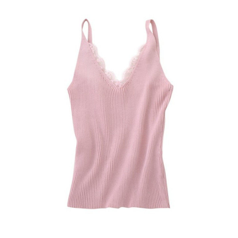 大码网红性感吊带背心女外穿胖mm蕾丝花边美背针织打底衫内搭上衣