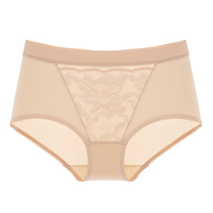 依曼丽桑蚕丝女士内裤蕾丝中腰三角裤光滑柔软舒适