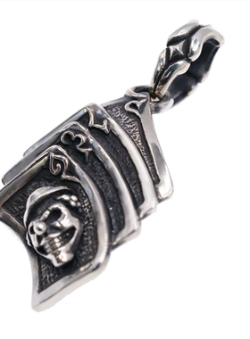 渡鸦原创欧美手工小丑骷髅银吊坠