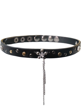 1P Juvilove原1P Jewelry 朋克流苏小花铆钉皮革项链choker手环