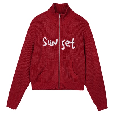 MOUSSY 2025冬季新品慵懒松弛立领字母拉链毛针织衫028IAA70-1042