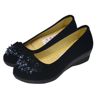 包邮新款实在人老北京布鞋水钻坡跟妈妈工作布鞋休闲散步女工装鞋