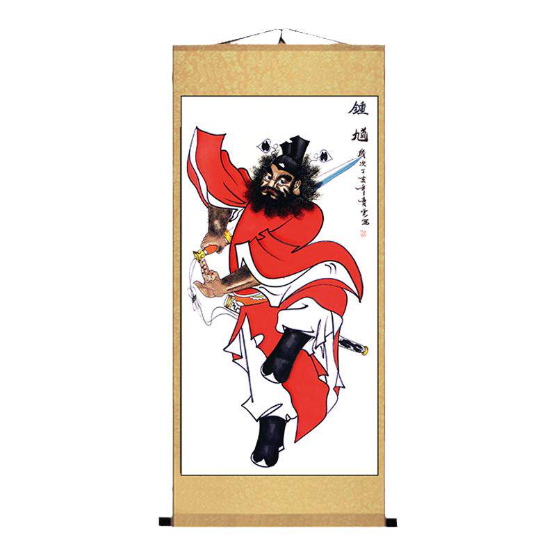 风水招财钟馗引福门神画像丝绸挂画装饰卷轴风水画山水画字画礼品