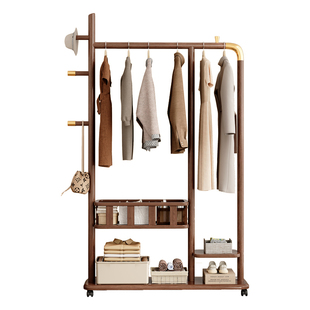 实木落地挂衣架家用卧室轻奢高级胡桃木衣帽架多功能移动置物架子