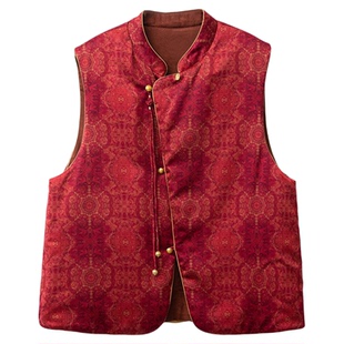 丝艺 双面穿40姆米香云纱重锻真丝夹棉马甲国风桑蚕丝马褂背心冬