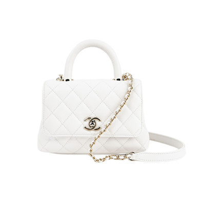 99新Chanel/香奈儿cocohandle mini白色颗粒牛皮手提单肩斜挎包