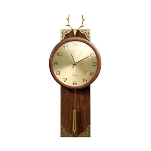 新中式实木轻奢挂钟挂表挂墙客厅时钟高级感大气2025新款静音钟表