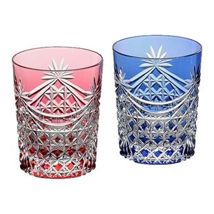 日潮跑腿KAGAMI江户切子 水晶玻璃威士忌杯日式手工洛克杯 红蓝 T