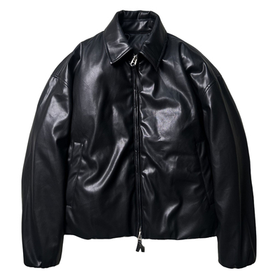 SKYROCKET黑色翻领皮衣羽绒服