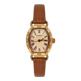 阿吉豆手表女款时光之印系列经典线下同款棕色复古女士腕表石英表