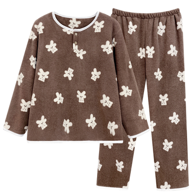 冬季睡衣女款可爱珊瑚绒薄款圆领套头可外穿法兰绒冬天毛绒家居服