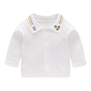 男宝宝打底衫春装男童长袖T恤儿童纯棉POLO上衣婴儿衬衫白色衣服