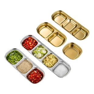 304不锈钢韩式味碟烤肉餐具蘸料碟火锅调味酱料碟泡菜碟两格三格