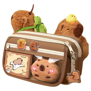 卡皮巴拉笔袋初中女生2025新款大容量文具盒女孩款高颜值ins风可爱收纳包创意文具袋小学生专用多功能铅笔盒