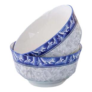 老式青花瓷米饭碗陶瓷家用喝粥碗中式拉面碗5英寸小碗防烫耐高温