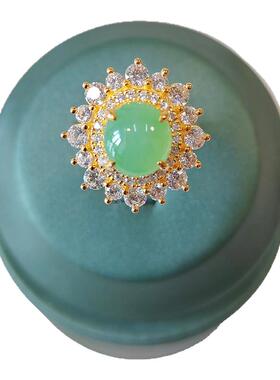 S925银缅甸天然翡翠蛋面戒指复古