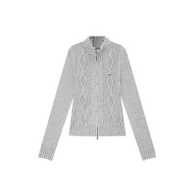 ablueberry复古立领麻花毛衣外套