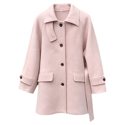 秒发！韩国东大门25秋冬新款awe*rins粉色加厚羊驼毛单排扣大衣女