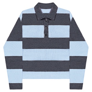 HONORE古月 撞色复古基调 松弛百搭落肩 大条纹彩色羊毛厚polo衫