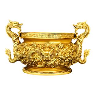纯黄铜九龙香炉摆件圆底炉大号家用客厅佛堂工艺品龙戏珠鼎炉祠堂