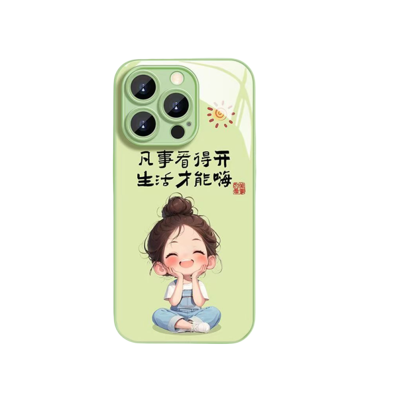 新款卡通盘腿女孩玻璃壳来图定制