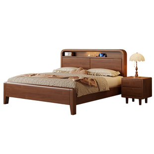 馨佰利实木硬靠床复古风主卧家具床1米8卧室双人床家用多功能木床