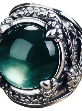 男士钛钢朋克龙爪戒指绿宝石