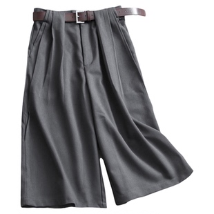 配腰带老钱风捏褶高腰显瘦阔腿西裤夏季新款七分裤女裤休闲裤C852