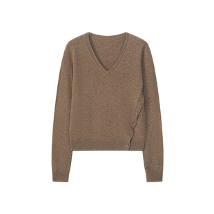 CountryMoment 羊毛混纺/V领长袖针织衫女修身显瘦毛衣打底衫上衣