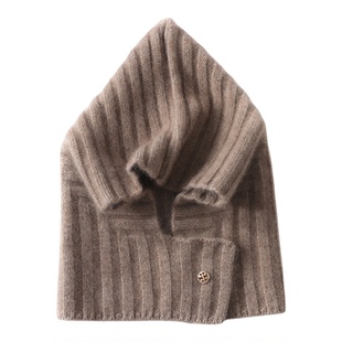 羊绒男女儿童帽子一体围脖帽针织加厚纽扣秋冬羊毛保暖防寒宝宝帽