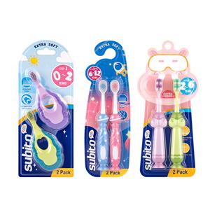 【自营】舒比拓婴幼儿0-3-6-12岁儿童清洁训练护齿乳牙2支装牙刷