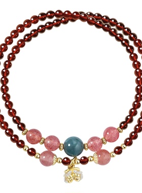 阿吉豆手链女款天然石榴石手串珠