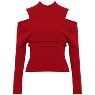 DPLAY2026年春季新款气质红色针织衫内搭洋气独特气质上衣女毛衫