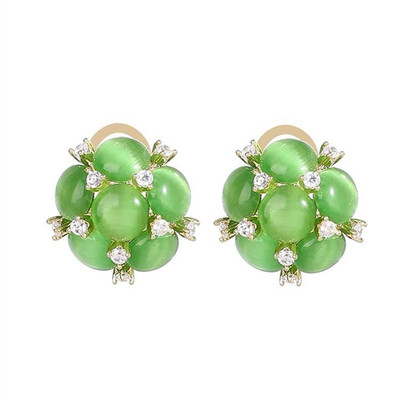 时尚蓝色猫眼石花朵耳环银针耳钉