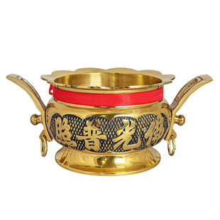 善缘堂黄铜香炉碗花边香炉双耳铜炉家用插香堂口专用桌面摆件大号