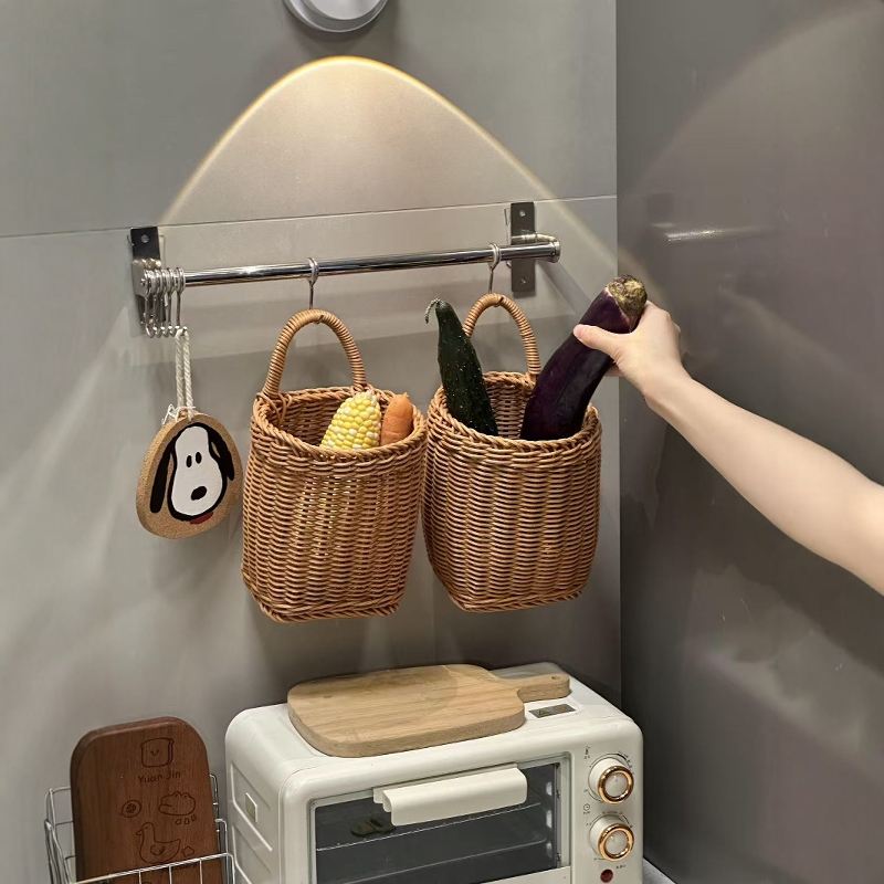 姜蒜收纳筐家用厨房大容量可挂式仿藤挂篮多功能杂物整理框置物篮