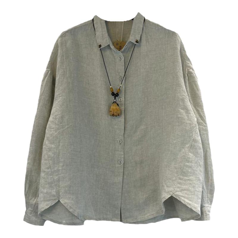原创复古风棉麻重磅长袖衬衫亚麻