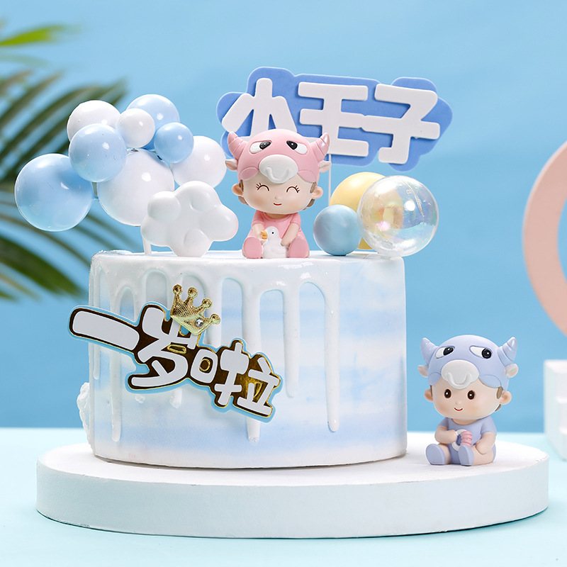 新款牛宝宝树脂工艺品摆件道具跨境宝宝烘焙装饰商品蛋糕周岁拍照