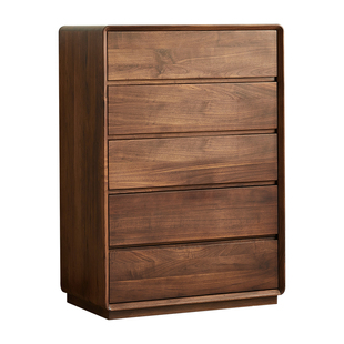 yamoo北美黑胡桃木五斗柜北欧全实木客厅立柜家用落地抽屉储物柜