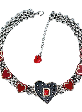 原创手作红黑桃心choker项链颈链
