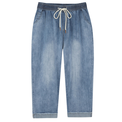 特大码八分阔腿牛仔裤女夏季薄款