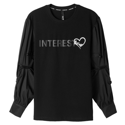 U/TI黑色街头感拼接小钻长袖T恤女装 设计感休闲尤缇2024春季新款