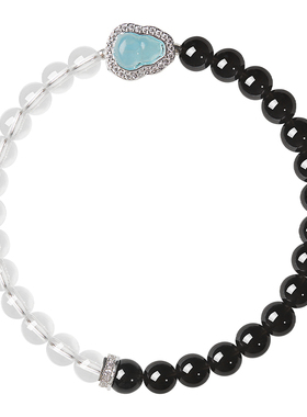 普陀山黑曜石白水晶手串