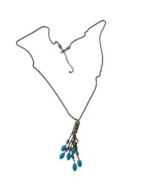 atmshop复古民族风做旧古铜色绿松水滴流苏吊坠高级长项链毛衣链