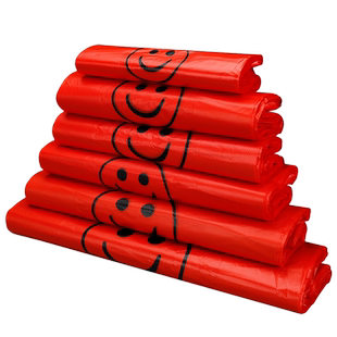 红色笑脸塑料袋购物商用外卖打包带手提袋透明方便袋食品袋子批发